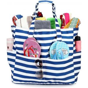 Grand Sac de Plage Femme Sac de Plage XXL Beach Bag Pour La Famille Sac de Plage Homme Pour Femme Avec Fermeture éclair, Grand Poches Sacs à Cabas Pour Plage Voyages Gym Piscine 45L - Neuf