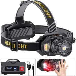 Lampe Frontale Led Rechargeable, Super Lumineuse, 120 000 Lumens, Avec 12 Modes, Capteur Et Étanchéité Ipx7, Réglable À 90 °, Pour Le Camping En Plein Air - Neuf