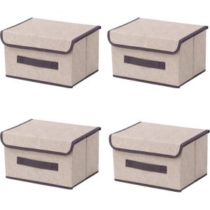 Lbgwp60-Boîtes De Rangement Pliables En Tissu Avec Couvercle,Boîte De Rangement En Tissu Avec Couvercle,Organ Ur De Garde-Robe Pour Vêtements,Organisation De L'espace,Jouet Beige (26×19×16cm/4pack) - Neuf