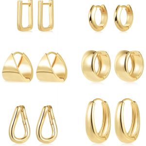 Chenquansarl-6 Paires Boucles D'oreilles Femme Creole Argent 925 Plaque 14k Or Bijoux Femme - Neuf