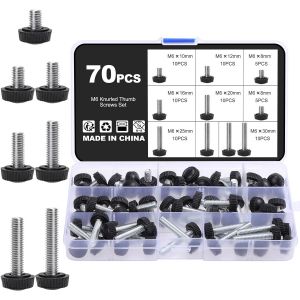 70 Pcs M6 Vis à Oreilles Moletées Filetées,Vis Moletées,Boulons de Poignée Moletés,Vis Tête Moletée Filetée en Acier au Carbone,Vis à Serrage Manuel Vis de Serrage Rondes - Neuf