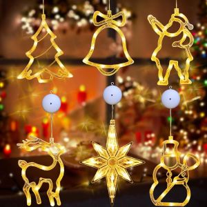 Cheng-6 Pi&egrave;ces Lustre Ventouse De No&euml;l,Guirlande Led D&eacute;coration Fen&ecirc;tre De No&euml;l,Rideau Lumineux Led Pour La D&eacute;coration De No&euml;l,D&eacute;coration De Fen&ecirc;tre,Alimentation Par Batterie - Neuf