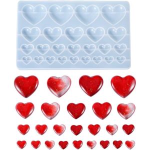 Lot De 25 Moules En Silicone En Forme De C?ur - En R&eacute;sine &Eacute;poxy - Pour Bijoux - 4 Tailles - Neuf