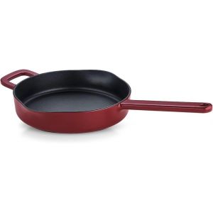 Subzonal-Collection Moments Po&ecirc;le En Fonte &Eacute;maill&eacute;e (26 Cm), Anti-Adh&eacute;sive, &Agrave; Bord Haut, Avec Bords Verseurs, ?illet De Suspension, Sans Pfas/Ptfe, Compatible Induction, Rouge Bordeaux - Neuf