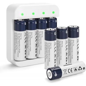 Kyaoayo-Lot De 8 Piles Aa Rechargeables Lithium-Ion Aa 1,5 V 3600 Mwh Haute Capacité Double A Avec 2 Heures De Charge Rapide, Piles Aa Rechargeables Pour Caméra Clignotante, Xbox, Jouets - Neuf