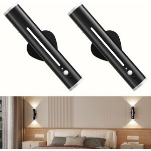 Lampe Led Murale Sans Fil Rechargeable, 2 Psc Applique Murale Detecteur De Mouvement Intérieure Exterieur, Magnétique Métal Télécommande, Lumiere Pile Pour Chevet, Chambre, Couloir, Salon - Neuf