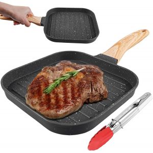 KALANKA-Poêle à griller 18 x 18 cm, en fonte d'aluminium, rectangulaire, avec poignée amovible, anti-adhésive, pour tous les types de feux, four et lave-vaisselle - Neuf
