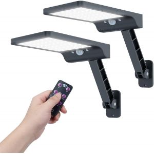 Lampe Solaire Exterieur, Lumiere Led Avec Détecteur De Mouvement Avec 3 Modes Réglables Ip65 Étanche Puissant Lampadaires Avec Télécommande(2 Pcs), Lampe-Solaire-Exterieur-Projecteur-Eclairage - Neuf