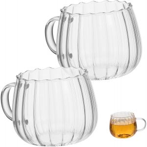 Lot De 2 Tasses &Agrave; Caf&eacute; En Verre 350 Ml Avec Poign&eacute;es - Transparentes Pour Latte, Cappuccino - Neuf