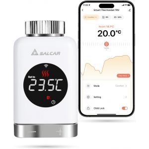 Thermostat Wi-Fi SALCAR TRV801W, t&ecirc;te thermostatique compatible avec Amazon Alexa et Google Assistant, thermostat programmable Tuya pour radiateur, aucune passerelle requise - Neuf