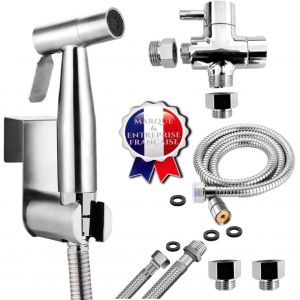 Ulteronixshop-Marque Fran&ccedil;aise - Kit douchette WC pour l'hygi&egrave;ne intime - id&eacute;al pour les installations ayant une arriv&eacute;e d'eau par tuyau rigide ou souple - Standard Fran&ccedil;ais (3/8") - M&eacute;tallique - Neuf