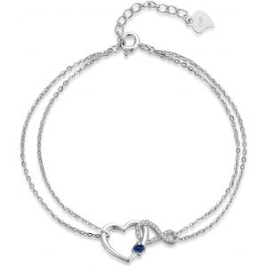 Eryi-Bracelet Pierre De Naissance Infini C?ur Argent Sterling 925 Réglable Double Couche Cadeaux Pour Maman Et Petite Amie - Neuf