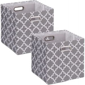 Boîtes de Rangement en Tissu et avec Motifs, Lot de 2, HxLxP: 30,5 x 30,5 x 30 cm, bacs Pliables, Gris - Blanc - Neuf