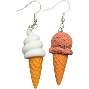 Chenquansarl-Boucles D'oreilles Gaufrées Faites À La Main - Bijoux Fantaisie - Boules De Chocolat Et Vanille - Boucles D'oreilles Argentées, 35mm, Argile Polymère - Neuf