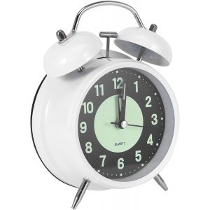 R&eacute;veil sonore pour les dormeurs lourds avec double cloche et grands chiffres, r&eacute;veil analogique avec veilleuse, r&eacute;veil &agrave; piles pour chambre &agrave; coucher, bureau &agrave; domicile (blanc) - Neuf