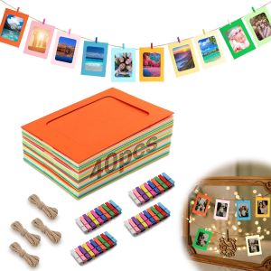 40 Pièces Accroche Photo 10x15 cm Guirlande Photo Noir Cadre Photo Carton 6 Pouces Livré Avec 40pcs Mini Epingle en Bois 4pcs Corde en Jute pour DIY Décoration Murale Fête Anniversaire - Neuf