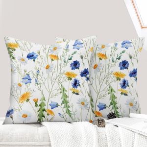 Cauc-Lot De 2 Decorative Housse De Coussin 40x40 Cm Flowers Housse De Canap&eacute; D&eacute;coratifs Motif Plante &Agrave; Fleurs Sauvages Taie D'oreiller Pour Maison Salon Chambre Et Ferme - Marguerite Jaune - Neuf