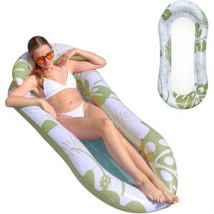 Kal-Bouee Piscine, Chaise Longue De Piscine Avec Appui-Tête, Matelas Hamac Flottant Pour Piscine, Jouets Nouilles, Bain De Soleil, Lit Gonflable Pour La Plage, 150 X 78 Cm, Vert - Neuf