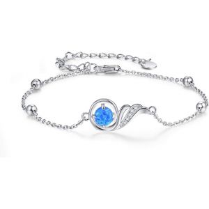 Bracelet Opale Bleu Phénix Princesse - Cadeau D'anniversaire - Bijoux Pour Femmes Et Filles - Neuf