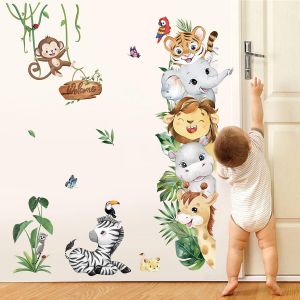 ERYI-Stickers Muraux Animaux De La Jungle Autocollant Mural Safari Éléphant Singe Girafe Décoration Murale Chambre Enfants Bébé Pépinière Salon Porte - Neuf