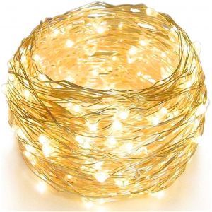 KAL-Guirlande Lumineuse De 10 M Avec 100 Led, Blanc Chaud, Fonctionne Avec Piles, Intérieur/Extérieur, Led, 10,1 M De Long, 100 Led, Fil Argenté, Lumière Blanche Chaude, Alimentée Par Piles, - Neuf