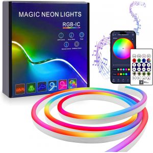 Kalanka-Ruban Led N&eacute;on Rgb Ic, 2m Bande Led Usb Ip67 &Eacute;tanche Avec App Bluetooth Et T&eacute;l&eacute;commande Ir, Synchronisation Musicale, Bande Lumineuse En Silicone Flexible, Couleur Magique Pour Salon, Chambre - Neuf