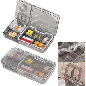 Pilulier Semainier 5 Compartiments Peut Etre Coupé Portable Etanche Journalier Boite Medicaments Poche Pour Médecine Voyage Quotidien -Gris - Neuf