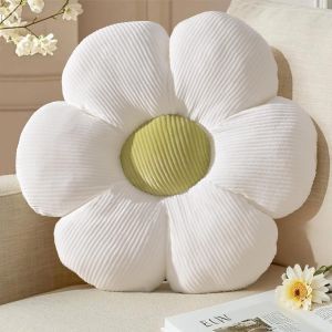 Coussin Fleur Blanc,Coussin De Sol Esth&eacute;tique Pour Chambre,Coussin D&eacute;coratif P&acirc;querette Pour Chambre D'enfant,D&eacute;coration Preppy,Coussin De Canap&eacute;,48 Cm.[C74] - Neuf