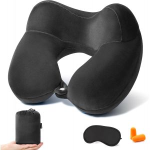 Trahoo-Oreiller De Voyage Gonflable Oreiller De Cou Portable En Velours Doux Avec Sac De Rangement Pour L'avion, Le Train, La Voiture Et Le Bureau - Neuf