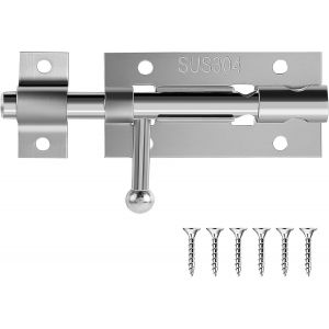 Chenquansarl-Loquet Coulissant Avec Trou Pour Cadenas, 10 Cm Loquet De Portail Robuste, Serrure De Porte En Acier Inoxydable 304 Argenté Avec Vis De Montage Pour Maison, Grange, Clôture, Hangar, Sous - Neuf