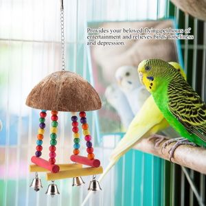 Hjlian Nid De Perroquet En Coquilles De Noix De Coco, Nid Suspendu Pour Oiseaux De Compagnie, Jouet A Macher, Support De Balancoire Pour Perroquet - Neuf