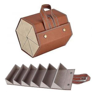 (Marron) Organisateur De Lunettes De Soleil 6 Emplacements &Eacute;tui &Agrave; Lunettes De Voyage Bo&icirc;te De Rangement Pour Plusieurs Paires De Lunettes Support &Agrave; Lunettes Suspendu - Neuf