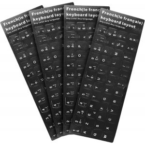KALANKA-Autocollants de Clavier Français, Autocollants de Remplacement de Lettres de Clavier Français Fond Noir avec Lettres Blanches pour Ordinateur de Bureau PC Ordinateur Portable (4PCS) - Neuf