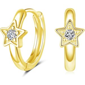 Kal-Boucles D'oreilles Créoles En Argent 925 Pour Femme - En Argent Sterling 925 - Étoile - Rondes - Petites Créoles Avec Zircone Cubique - Hypoallergéniques - Pour Cartilage - Bijoux Pour La - Neuf