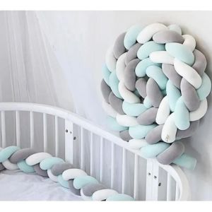 3m Tour De Lit Coussin Serpent Coussin Tressé Pare-Chocs Velours Protection Bébé (Blanc+Gris+Vert) Chr9040 - Neuf