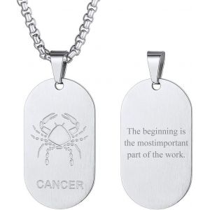 Kal-Collier Signe Astrologique Personnalisé Prénom & Photo, Pendentif Médaillon/Plaque Zodiaque Acier Inoxydable(Boîte Cadeau) - Neuf