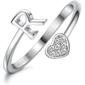 Kalanka-Milacolato Bague Argent 925 Femme Initiaux De Coeur En Argent Sterling Pour Femmes Filles 18k Plaqu&eacute; Or Initial Coeur Empilable Anneaux R&eacute;glables Pour Adolescentes Mignon Coeur Alphabet Lettre - Neuf