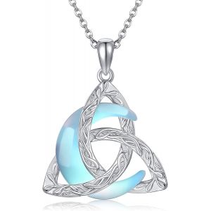Collier Avec Pendentif N?Ud Celtique En Pierre De Lune En Argent Sterling 925 - Triquetra - N?Ud De La Trinit&eacute; - Bijoux Pour La F&ecirc;te Des M&egrave;res, Argent Sterling, Pas De Gemme - Neuf