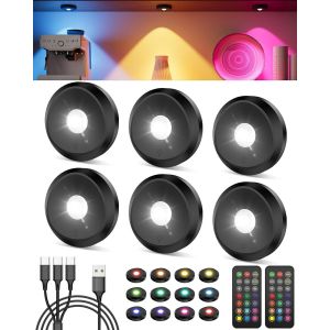 Spot Led Rechargeable Usb Rgb, Batterie De 2400Mah Lampe Vitrine Couleur Sans Fil Lumiere Placard T&eacute;l&eacute;commande Lumiere Armoire A Pile Lampe Cuisine &Eacute;clairage Sous Meuble Tactile Veilleuse Autocollant - Neuf