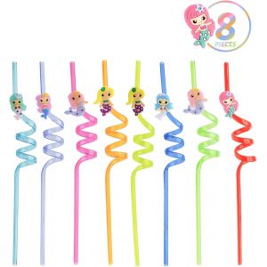 Pailles En Plastique Pour Les Enfants Pailles S Pailles Mignonnes À Thème Pour La Décoration Des Fêtes,Fournitures Pour Les Fêtes D'anniversaire (Sirène,8) - Neuf