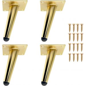 Lot de 4 pieds de meuble 12 cm en m&eacute;tal dor&eacute;, pieds de table inclin&eacute;s et durables, pour remplacer ou ajuster la hauteur des tables de chevet, canap&eacute;s, meubles TV, fauteuils, etc. - Neuf
