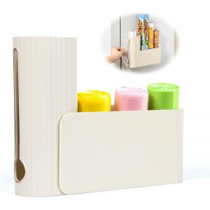 Bhhbb-Distributeur Sac Poubelle, Pliable Rangement De Sac Poubelle En Plastique, Murale Organisateur De Sachets Poubelles Pour Cisines, Salles De Bains Et Bureaux (Blanc Laiteux) - Neuf