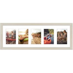 CMWX-Cadre Photo Collage Bois Clair en MDF 20x61 cm - Affiche Cinq Photos 10x15 cm Horizontale ou Verticale. Verre R&eacute;sistant aux Chocs - Mat&eacute;riel d'Accrochage Inclus - Neuf