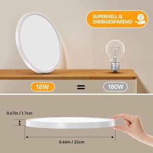Subzonal-3000k Plafonnier Led Moderne, 18w 2448lm Blanc Chaud Plafonnier Couloir Ronde, Ultra Mince Lampe Plafond Int&eacute;rieur Pour Balcon Salle De Bains Chambre Cave, &Oslash;22cm (2pi&egrave;ce) - Neuf