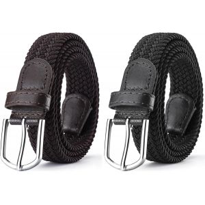 Elastic Woven Belt,105 Cm Men's Fabric Belt,Stretch Belt Elastic Braided Stretch Belt,Women's Woven Golf Belt Black + Brown,Bruno - Neuf