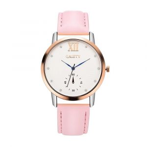 Gaiety Femmes &Eacute;l&eacute;gant Cadran Rond Motif Analogique Pu Strap Montre-Bracelet Montre &Agrave; Quartz (Rose) - Neuf