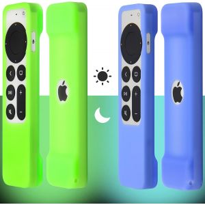 Lot de 2 coques de télécommande phosphorescentes compatibles avec Apple TV Siri 2021 (2ème génération) Cordon inclus Housse antidérapante Vert et bleu - Neuf