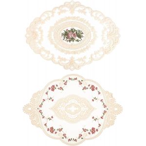Eryi-2 Pièces Set De Table Dentelle, Napperon De Table Decoratif, Set De Table Ovale Beige 31 X 42 Cm, 31 X 44 Cm, Tapis De Table Rustique Pour Table À Manger, Table Basse, Table De Jardin - Neuf
