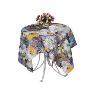 Nappe Violette Style Peinture &Agrave; L'huile 131x131cm Pour Table &Agrave; Manger - Neuf