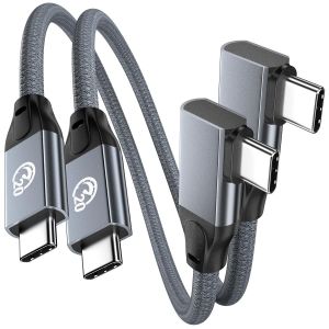 JGD-C&acirc;ble USB C vers USB C Court [30CM/Lot de 2], Angle Droit 100 W C&acirc;ble USBC 3.2 Gen2x2 20 Gbps, C&acirc;ble de Transfert de Donn&eacute;es, Chargeur Type C vers C &agrave; 90 degr&eacute;s, Vid&eacute;o 5K/4K@60 Hz, pour iPhone 17 - Neuf